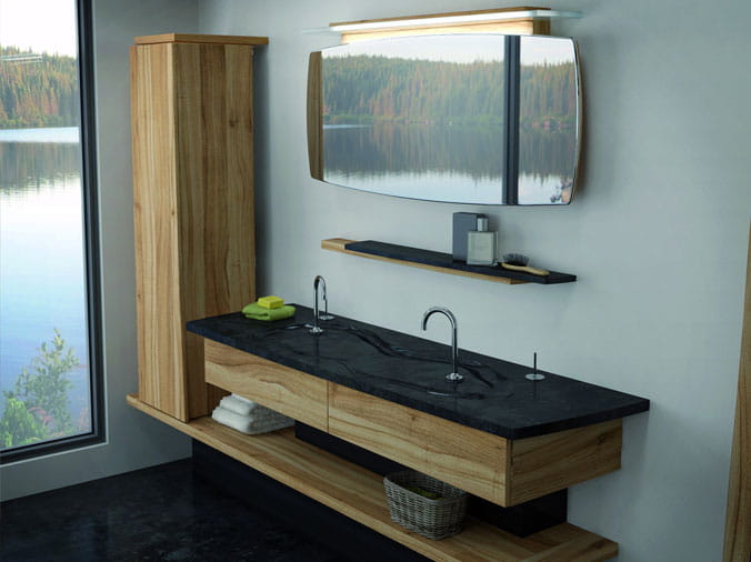 Bathroom with flat countertop sinks