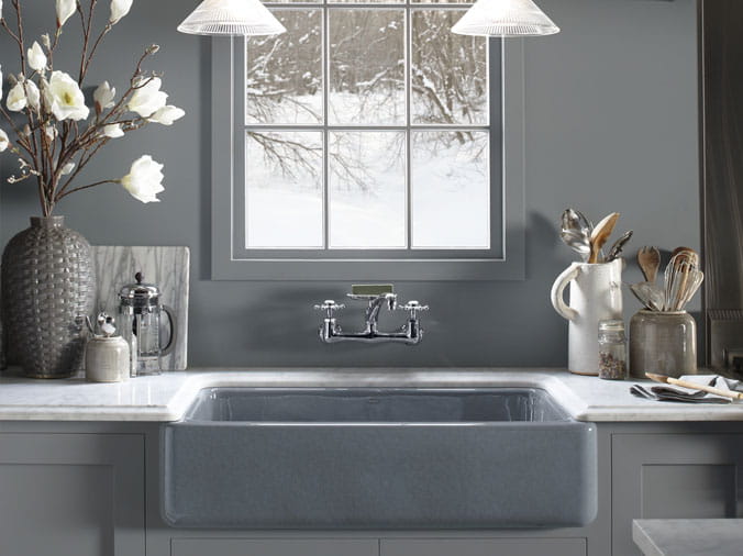 Stone Kohler farmhouse sink