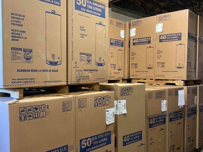 Water heaters in the Peabody Supply Watham MA plumbing warehouse